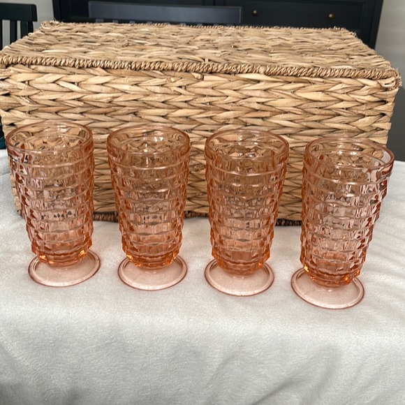 Indiana Glass Other - Vtg 4 Indiana Whitehall Peach Pink Ice Tea  Cooler Drinking Glasses Cubist